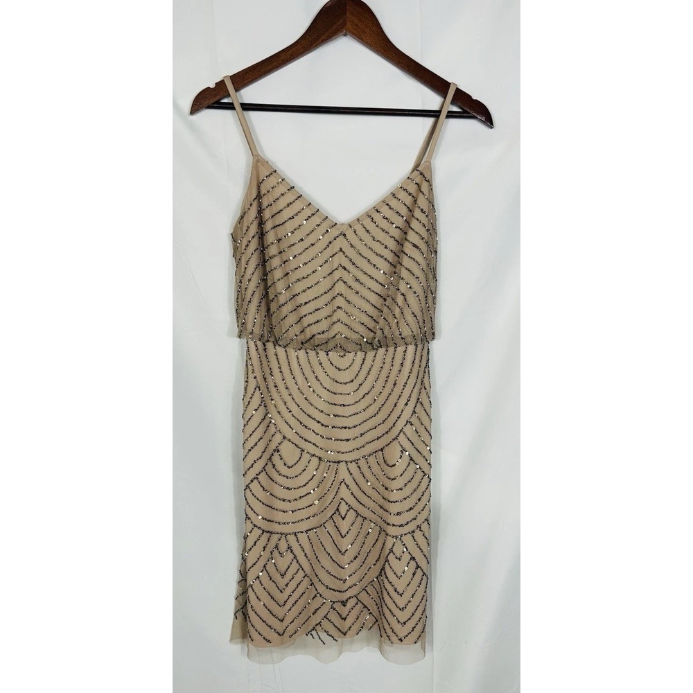 adrianna papell Champagne Beaded Cocktailโ dress Neutral Natural Elegant Size 2